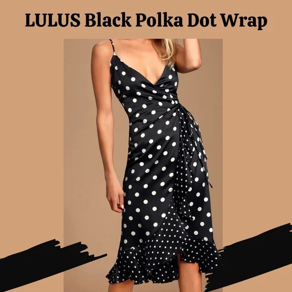 LULUS Polka Dot Satin Wrap Dress NWT - Picture 5 of 10